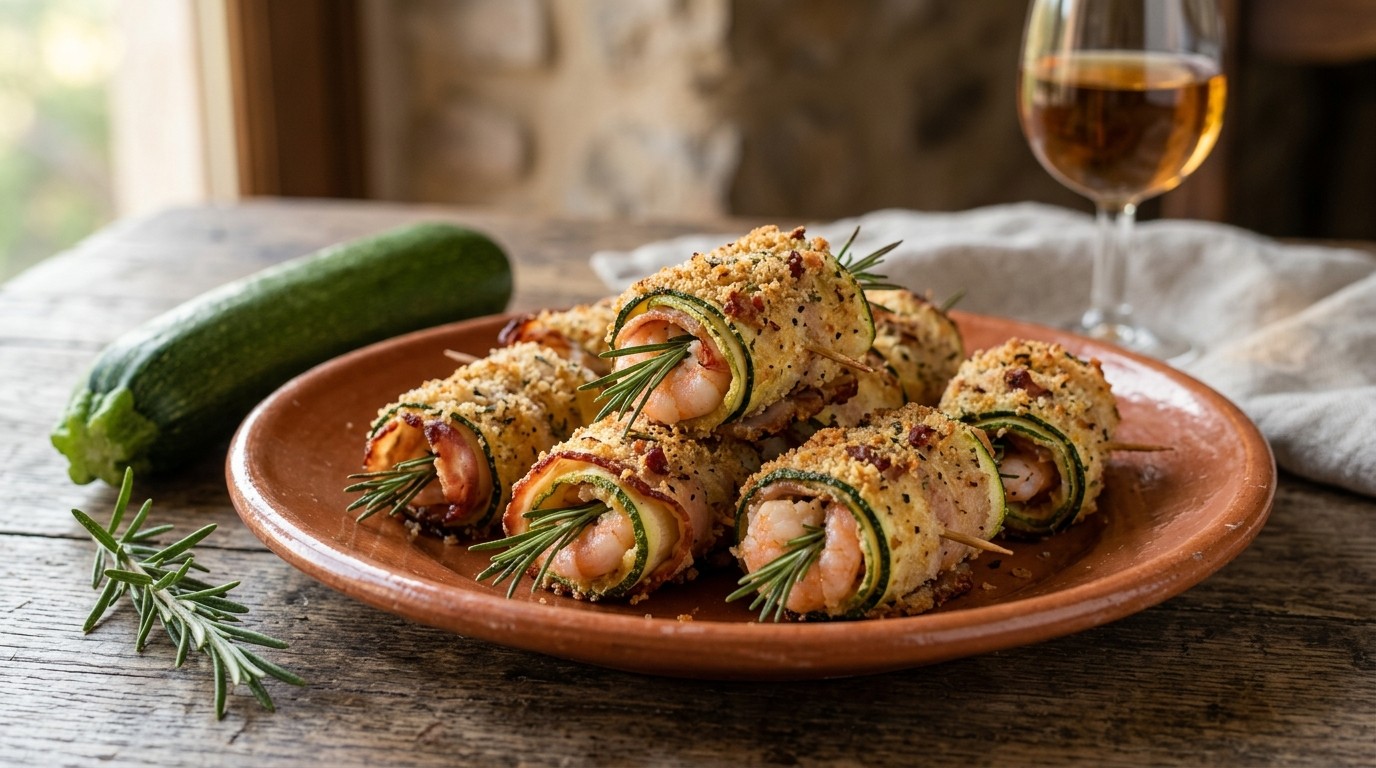 Rolletjes van Courgette, Garnalen en Bacon