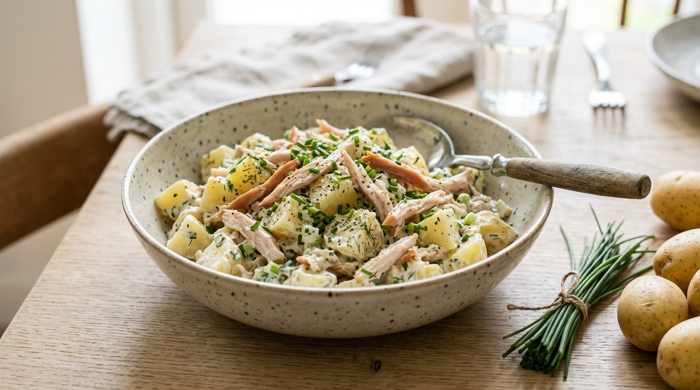 Romige Aardappelsalade met Gerookte kip