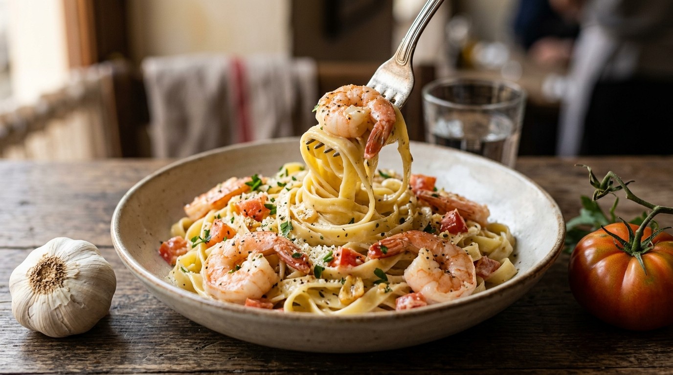 Romige Fettuccine met Knoflook en Garnalen recept Romige Fettuccine met Knoflook en Garnalen recept