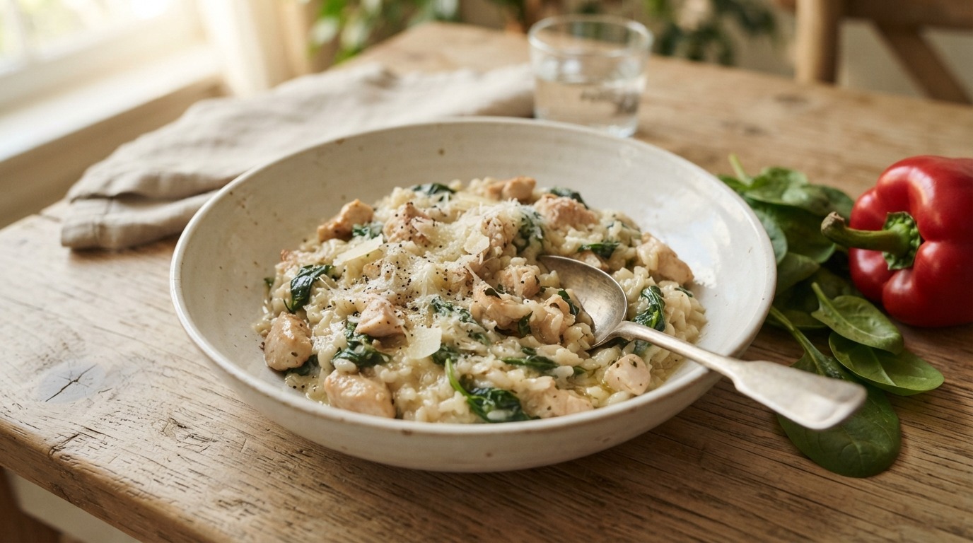 Romige Risotto met kip en Spinazie