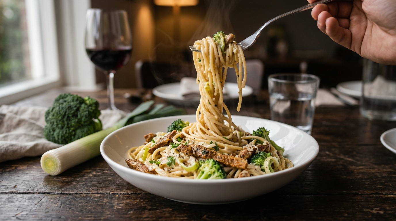 Romige Spaghetti met Shoarma en Broccoli recept Romige Spaghetti met Shoarma en Broccoli recept