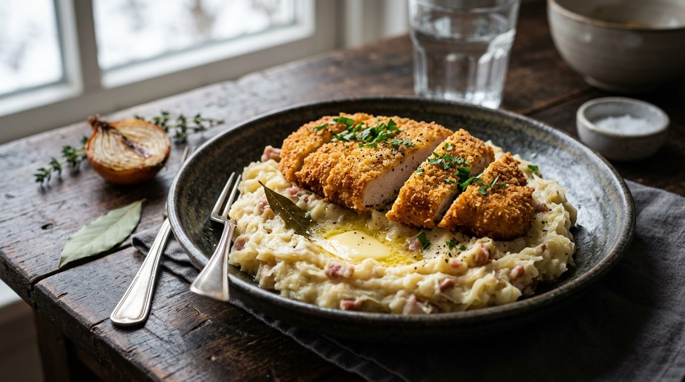 Romige Zuurkoolstamppot met Ovenschnitzel