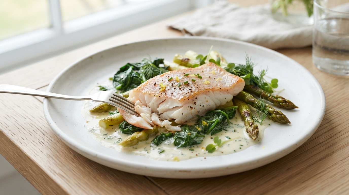Roodbaars met Spinazie en Asperges