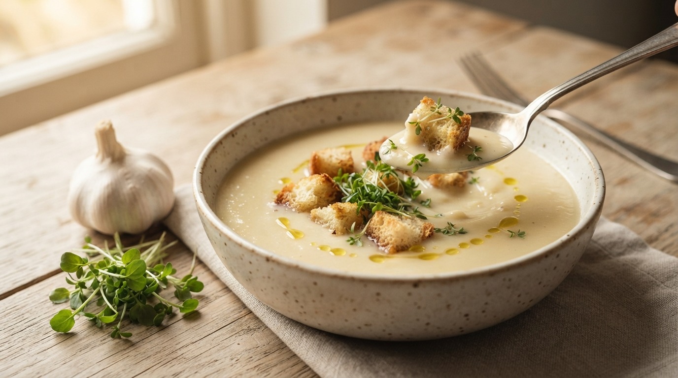 Roomkaassoep met Croutons