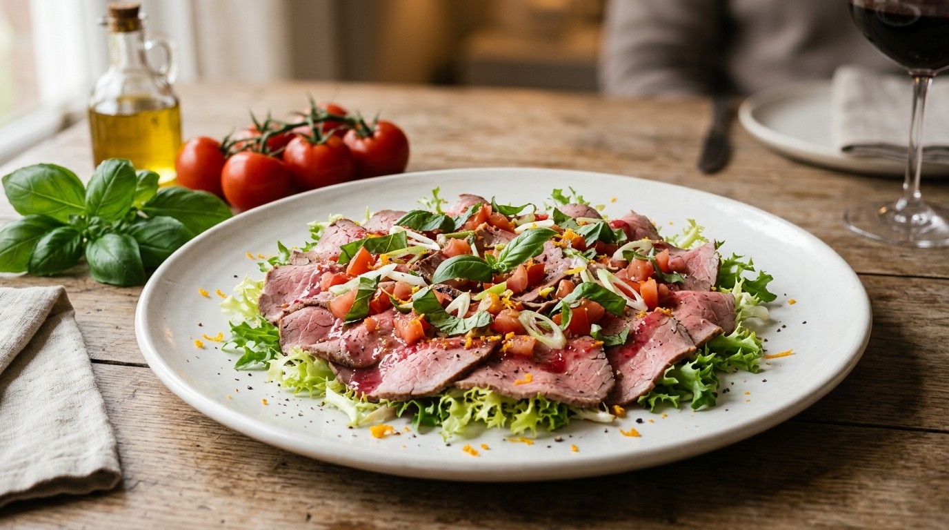 Rosbief Carpaccio met Basilicum