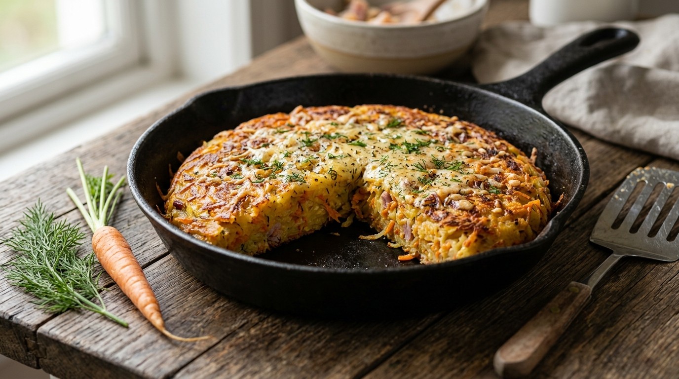 Rosti (aardappelpannenkoek) met Wortel en ham
