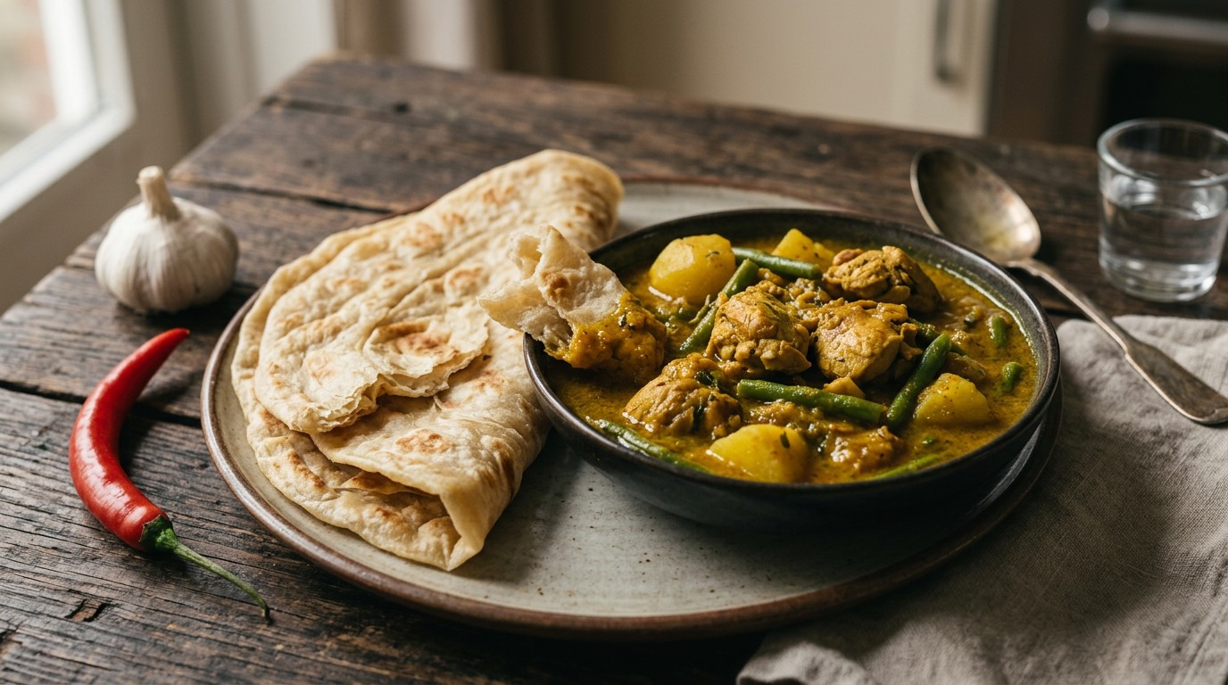 Roti met kip Kerrie en Sperziebonen recept Roti met kip Kerrie en Sperziebonen recept
