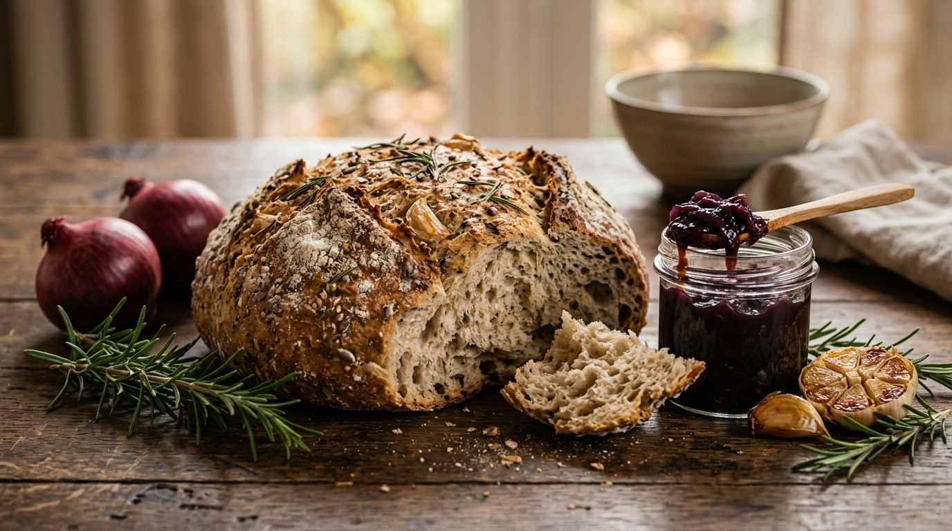 Rozemarijnbrood met Uienconfit en Knoflook