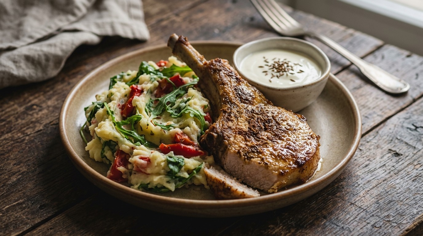Rucola-paprika Stampot met Ribkarbonade
