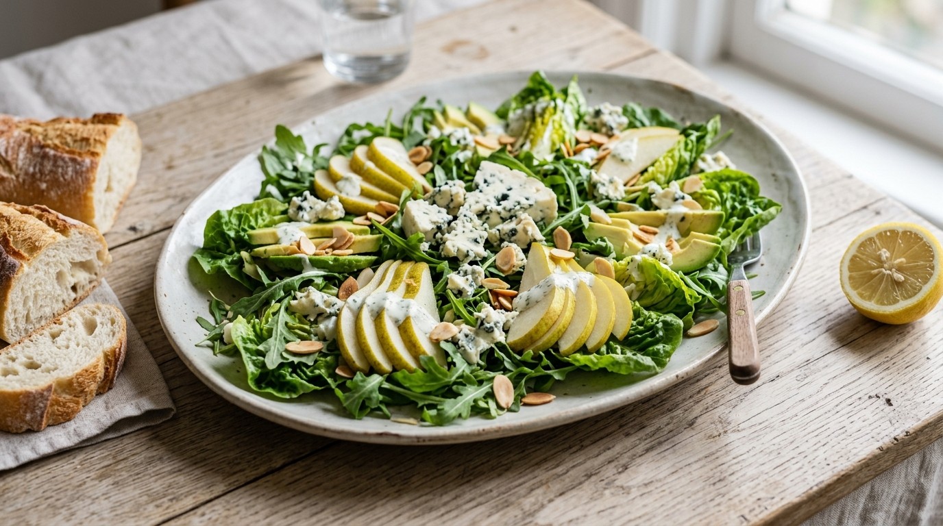 Rucola-perensalade met Roqufort