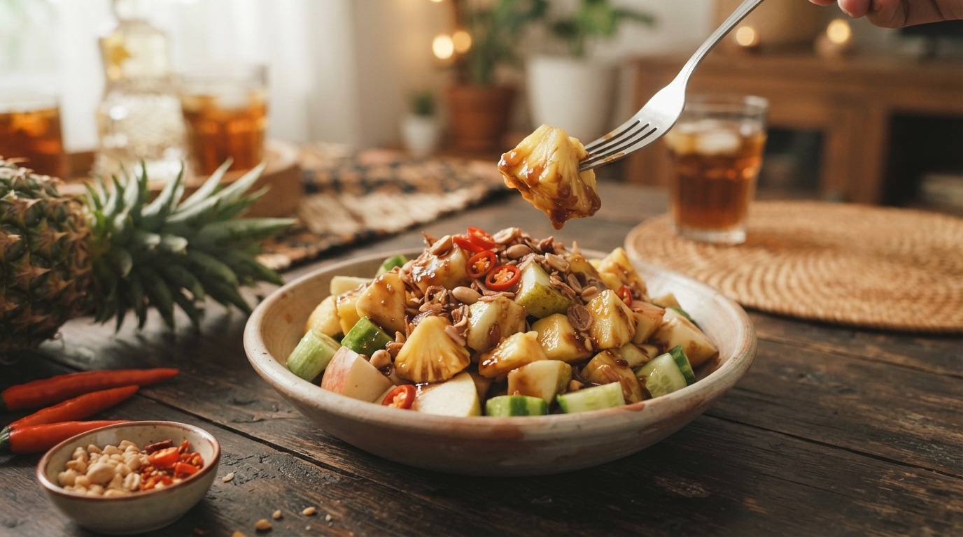 Rujak Manis (salade van Fruit en Palmsuiker)