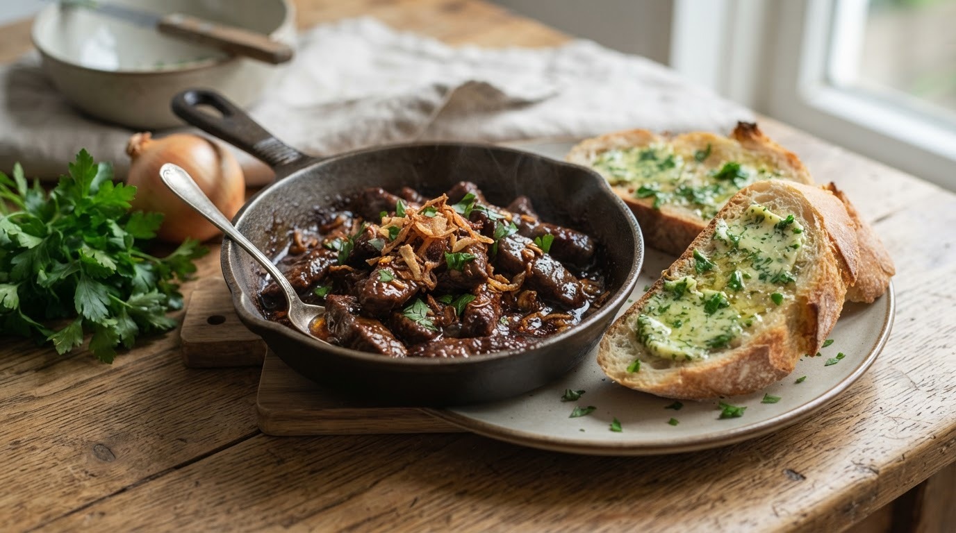 Runderreepjes met Stokbrood en Kruidenboter recept Runderreepjes met Stokbrood en Kruidenboter recept