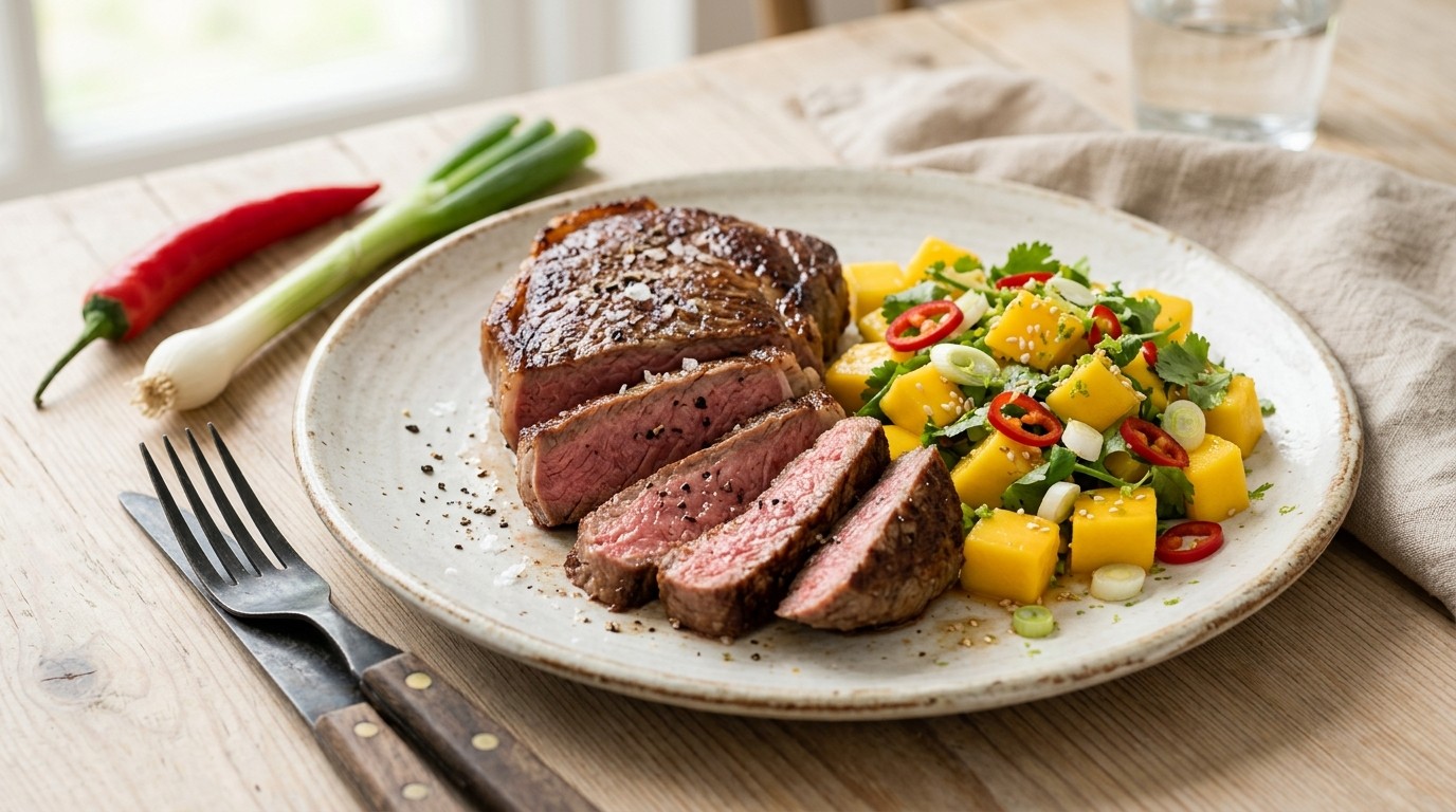 Rundersteak met Mangosalade recept Rundersteak met Mangosalade recept