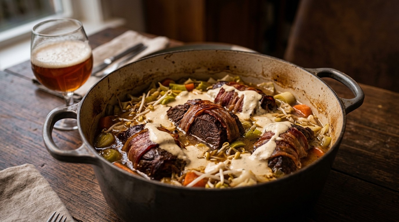 Rundvlees in Bier en Bouillon met Zure Roomsaus