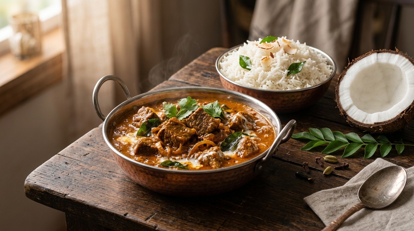 Rundvleesmasala met Kokosrijst