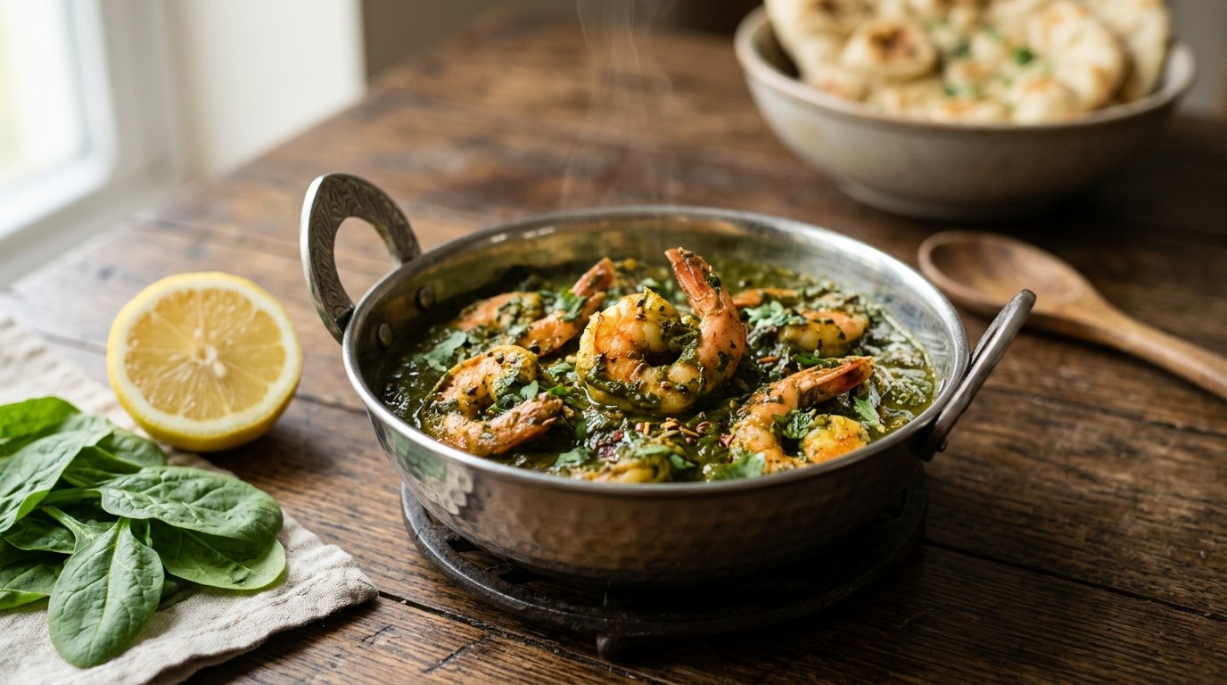 Saag Jhinga (Spinazie met Garnalen)
