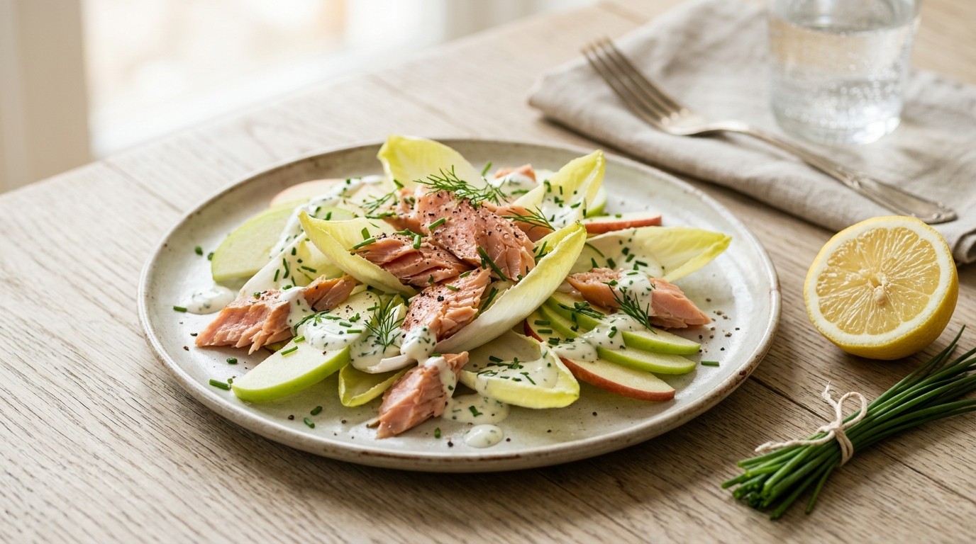 Salade met Gerookte Forel en Appel