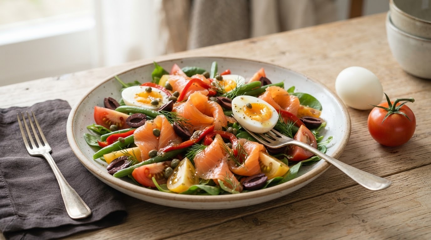 Salade met Gerookte Zalm en ei recept Salade met Gerookte Zalm en ei recept