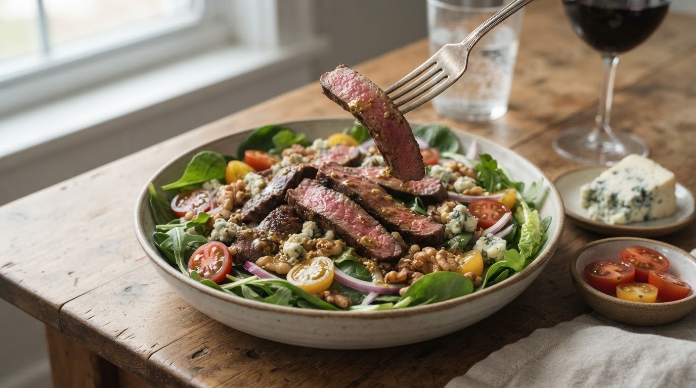 Salade met Reepjes Biefstuk en Roquefort