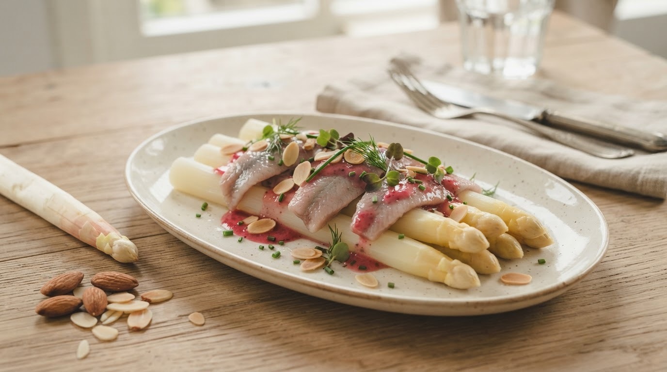 Salade van Asperges en Haring met Amandelen recept Salade van Asperges en Haring met Amandelen recept