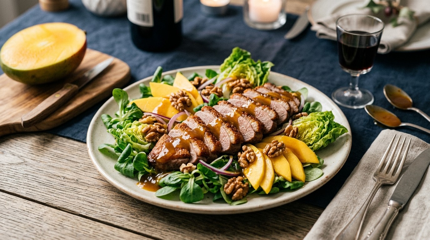 Salade van Eendenborstfilet met Mango-port Saus recept Salade van Eendenborstfilet met Mango-port Saus recept