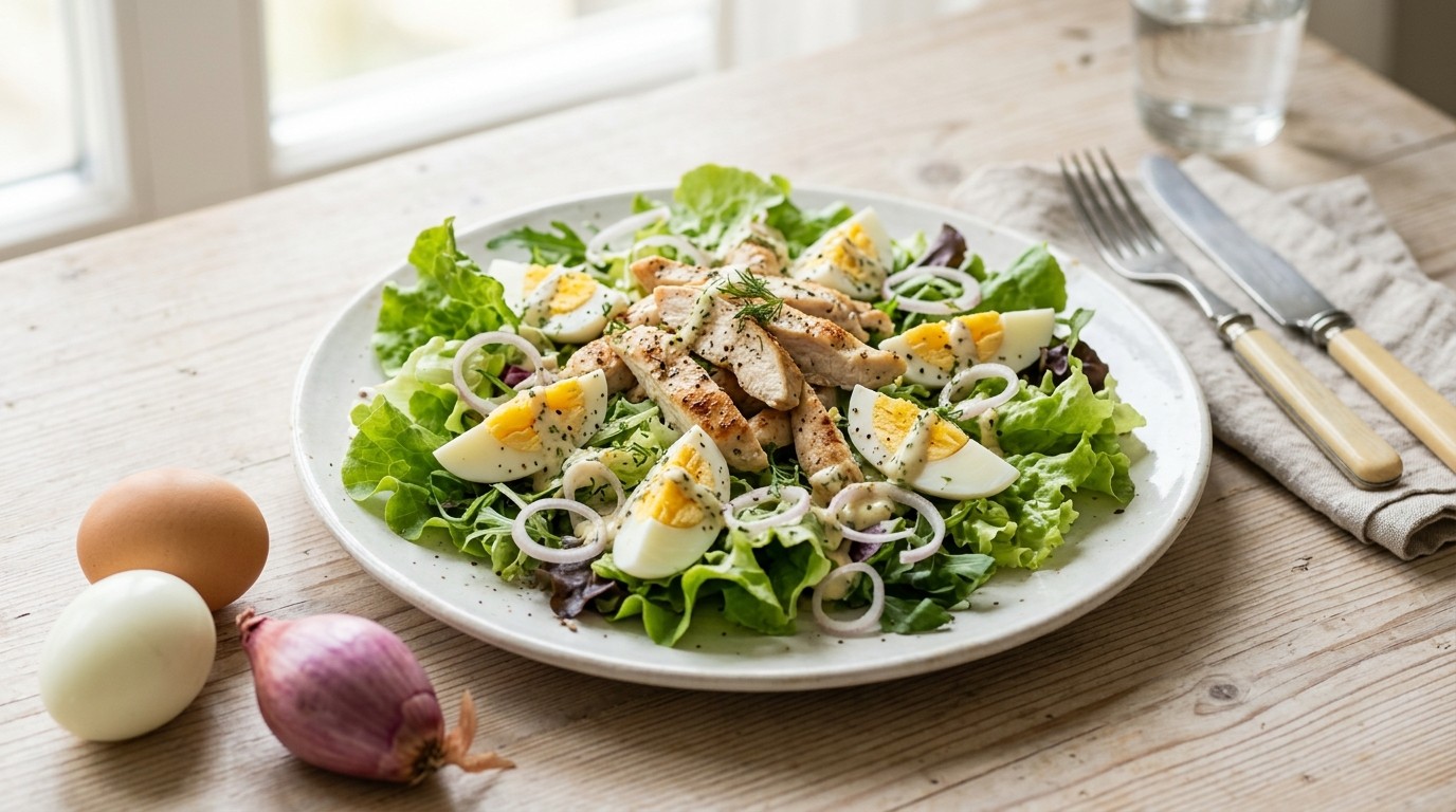 Salade van kip, ei en Sjalotjes