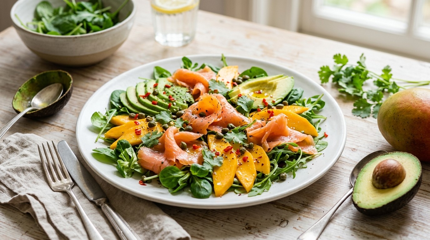 Salade van Mango, Avocado en Zalm