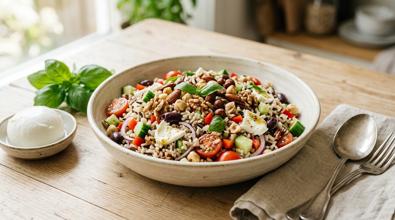 Salade van Notenrijst met Mozzarella recept Salade van Notenrijst met Mozzarella recept