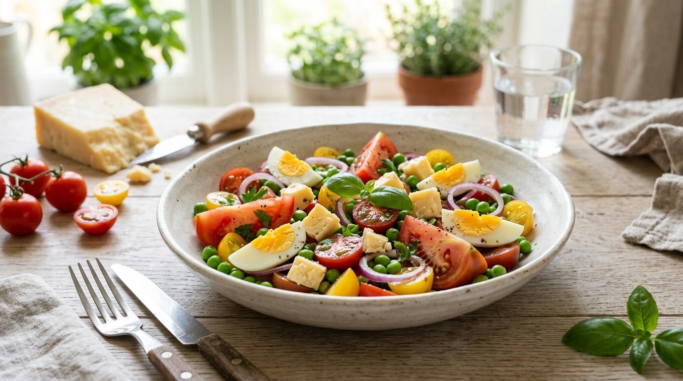Salade van Tomaten-en Blokjes Oude Kaas