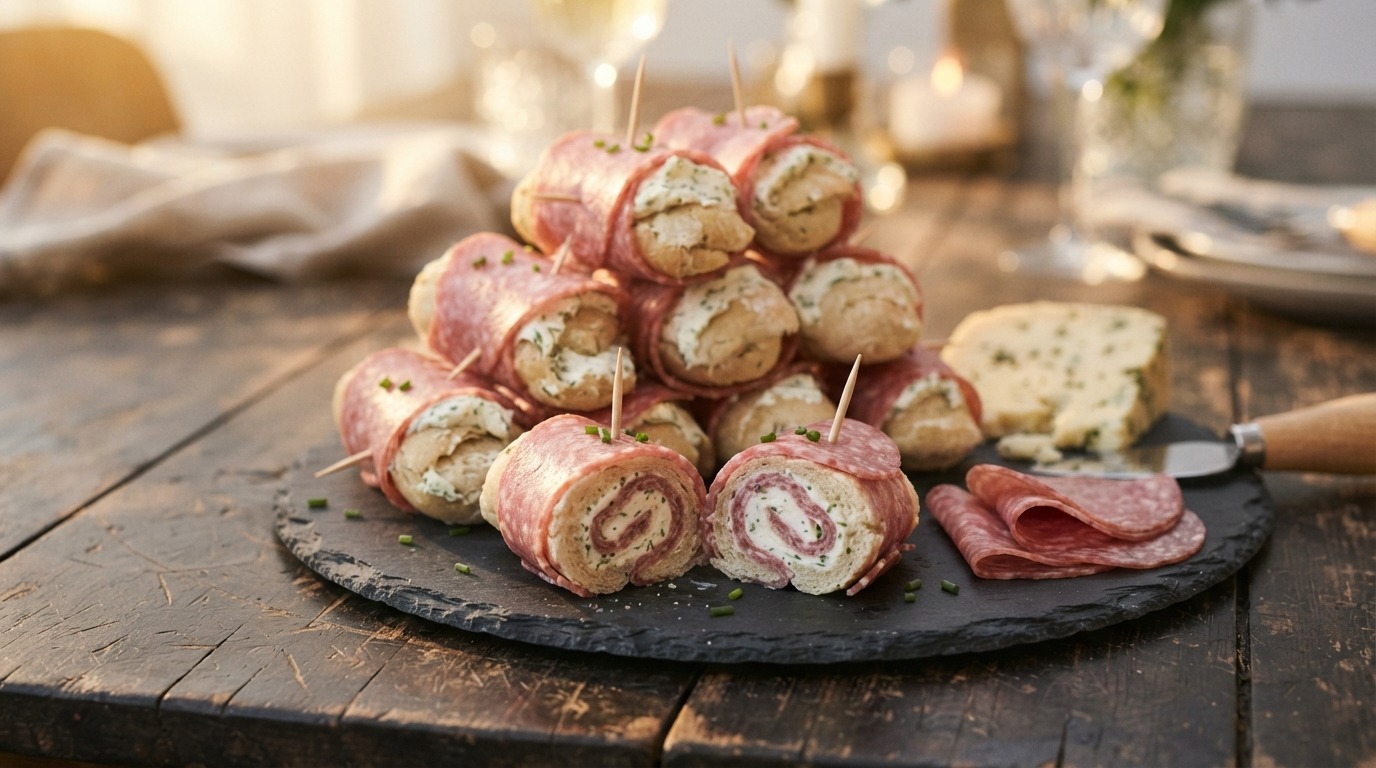 Salami-kruidenkaasrolletjes recept Salami-kruidenkaasrolletjes recept