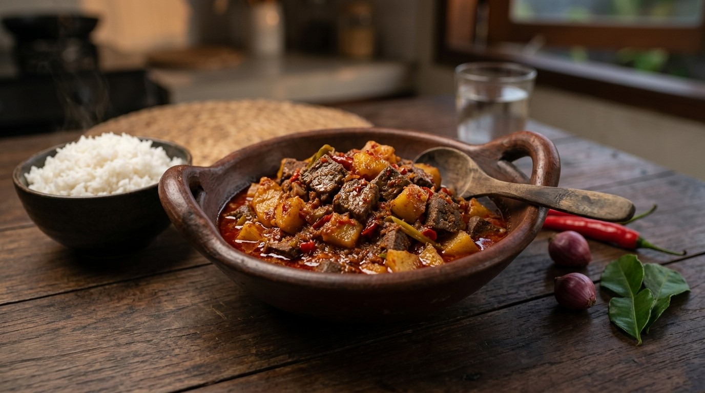 Sambal Goreng Hati Sapi (gestoofde Runderlever met Ingekookte Kokosmelk)
