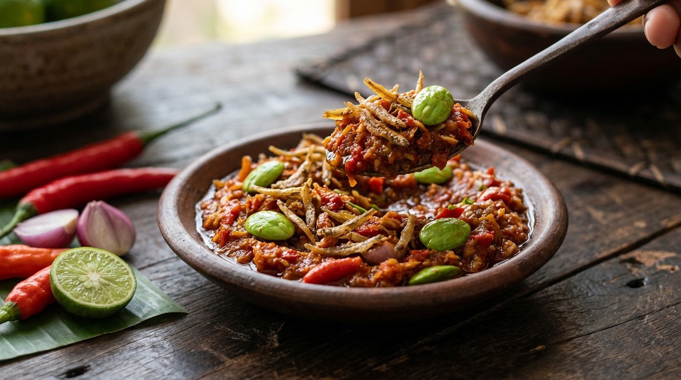 Sambal Teri Jenkin (sambal van Zoute vis en Petehbonen)