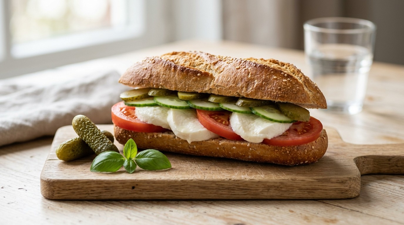 Sandwich met Mozarella, Komkommer en Tomaat