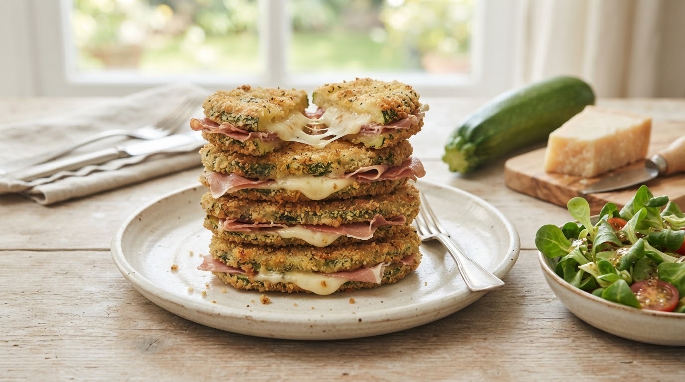 Sandwiches van Gepaneerde Courgettes met Rauwe ham en Parmezaanse Kaas recept Sandwiches van Gepaneerde Courgettes met Rauwe ham en Parmezaanse Kaas recept