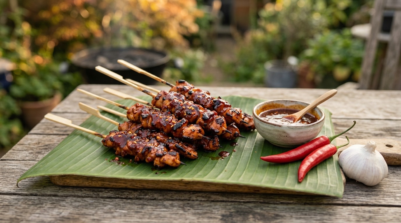 Saté Ajam Banjar (kip Saté met Pittige Ketjapsaus)