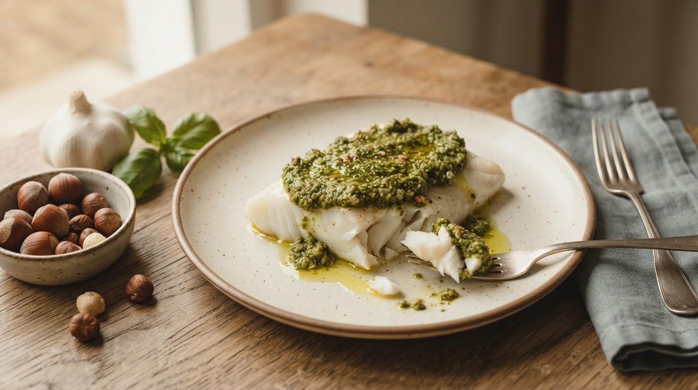 Schelvisfilet met Hazelnootpesto