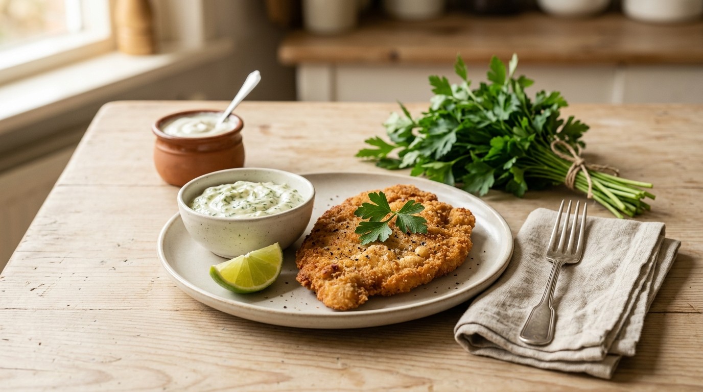 Schnitzel met Limoen-peterseliemayonaise