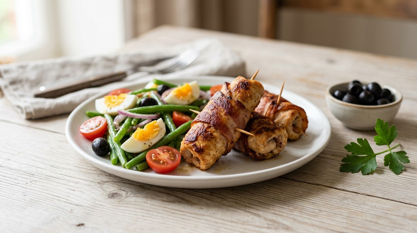 Schnitzelrolletjes met Salade Nicoise