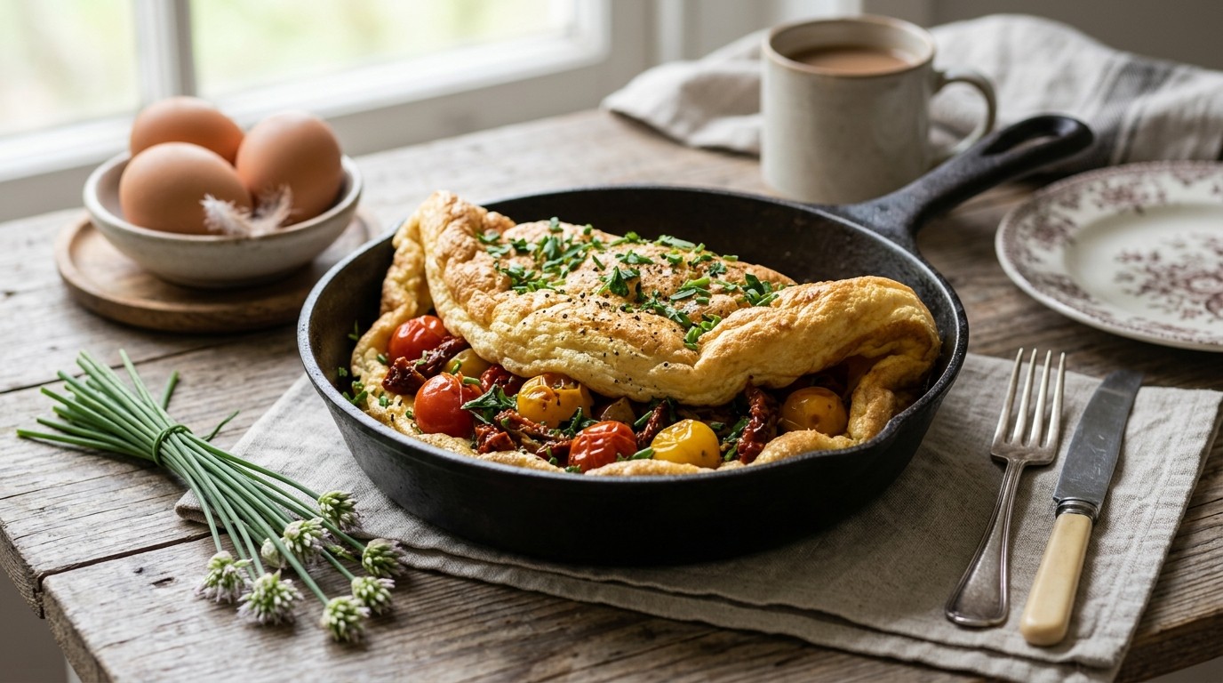 Schuimomelet met Tomaten en Tuinkruiden