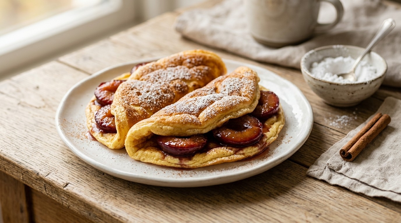 Schuimomeletjes met Gekarameliseerde Pruimen