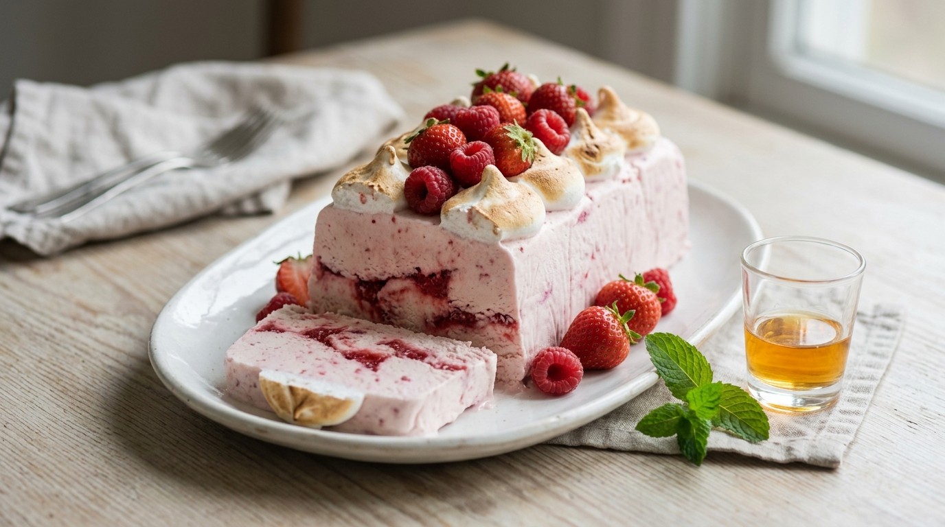 Semifreddo met Aardeien en Frambozen