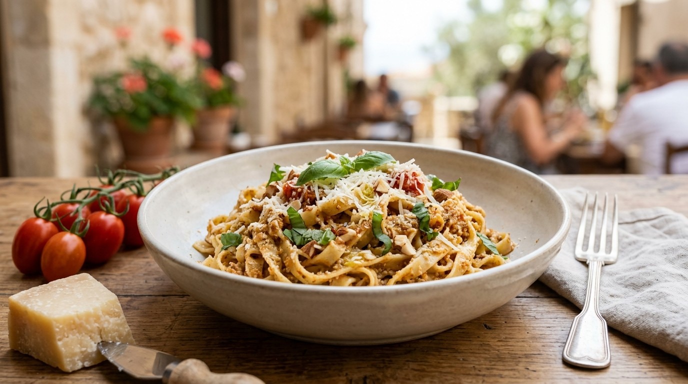 Siciliaanse Pasta met Amandelpesto