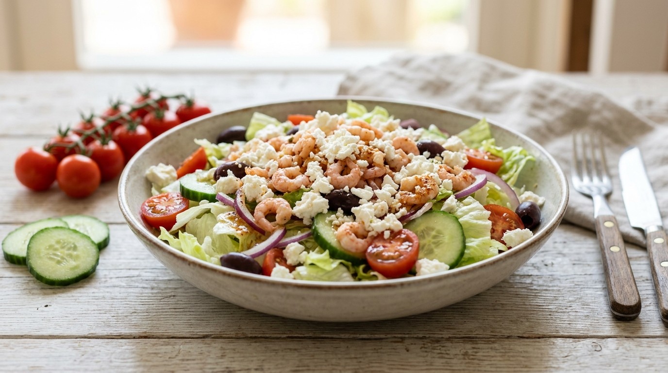 Sla met Feta en Kleine Garnalen