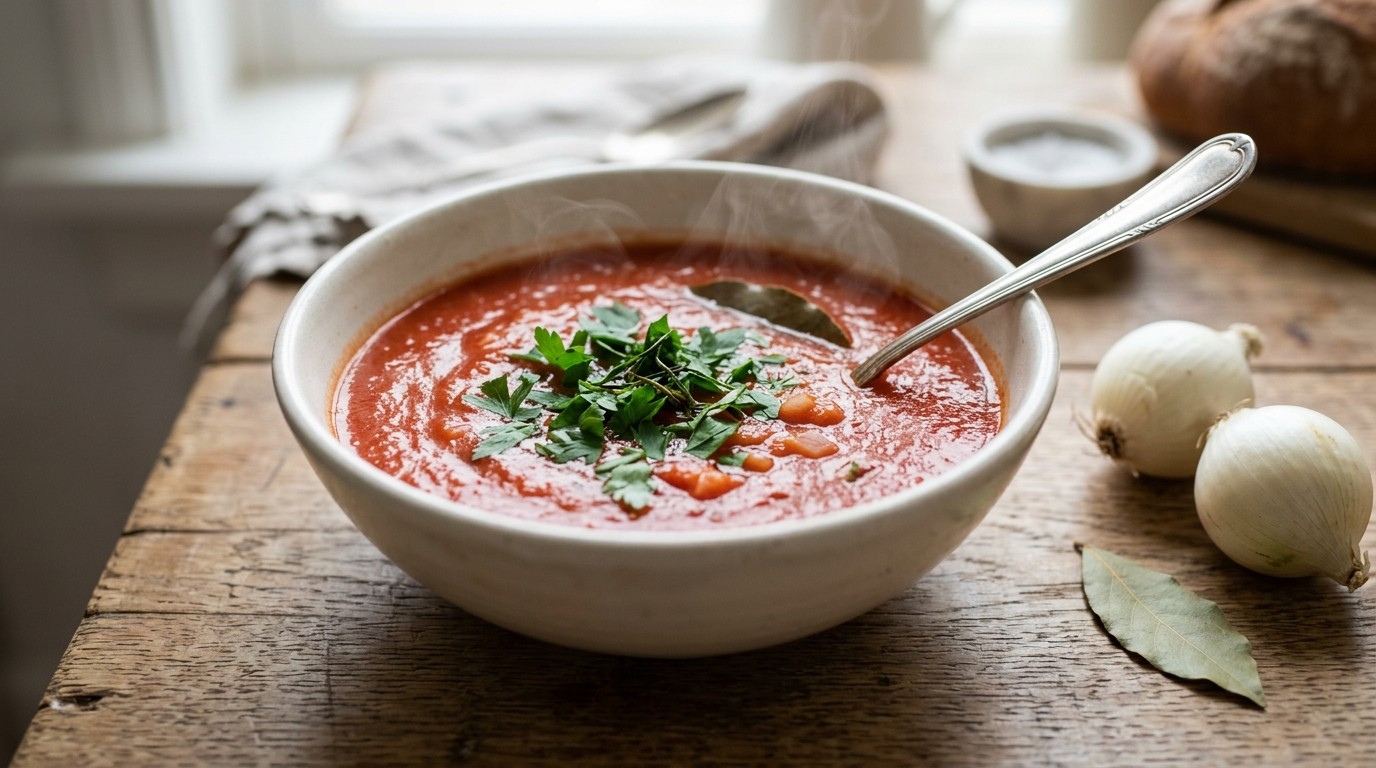 Slanke Tomatensoep met Knoflook en Verse Peterselie