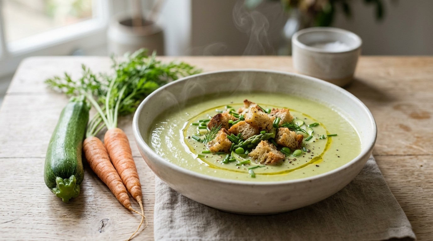 Slasoep met Lentegroenten en Croutons