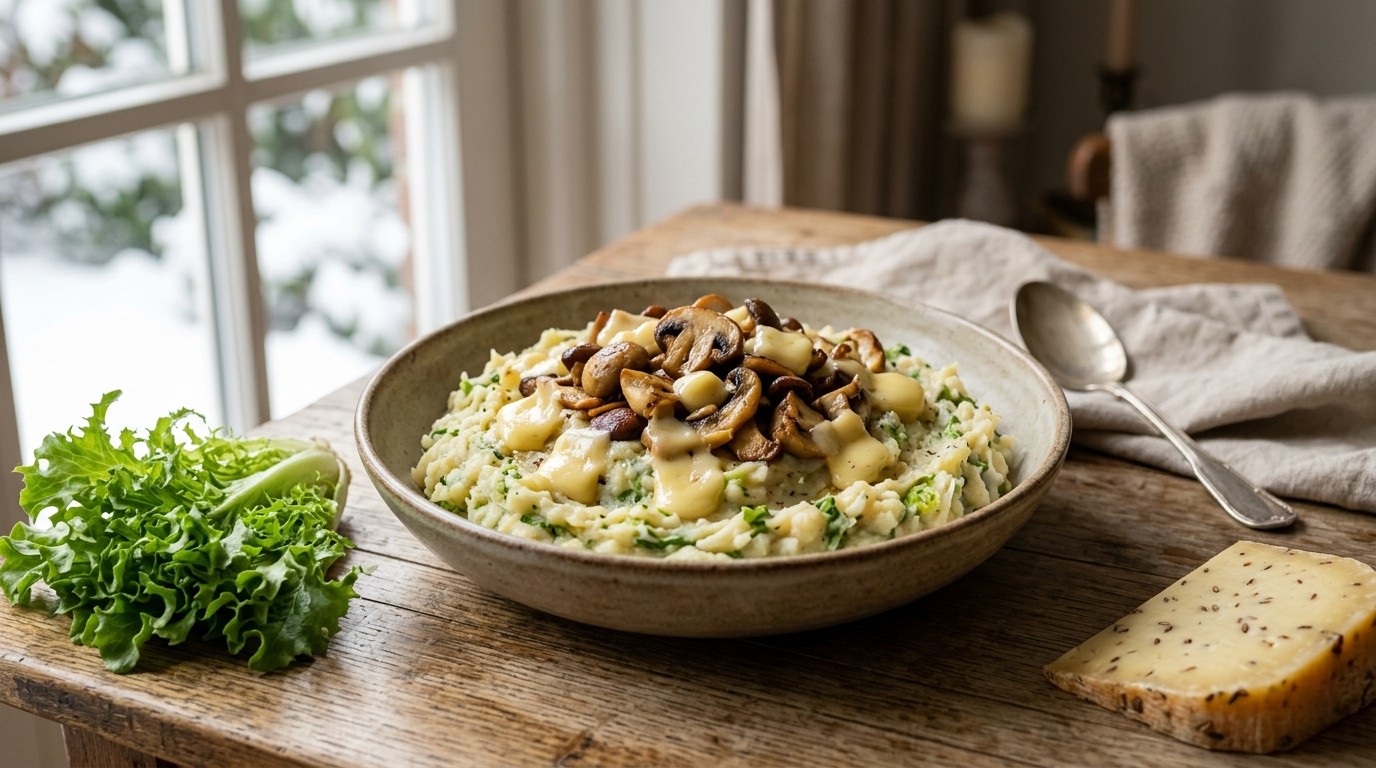 Snelle Andijviestamppot met Champignons en Komijnekaas