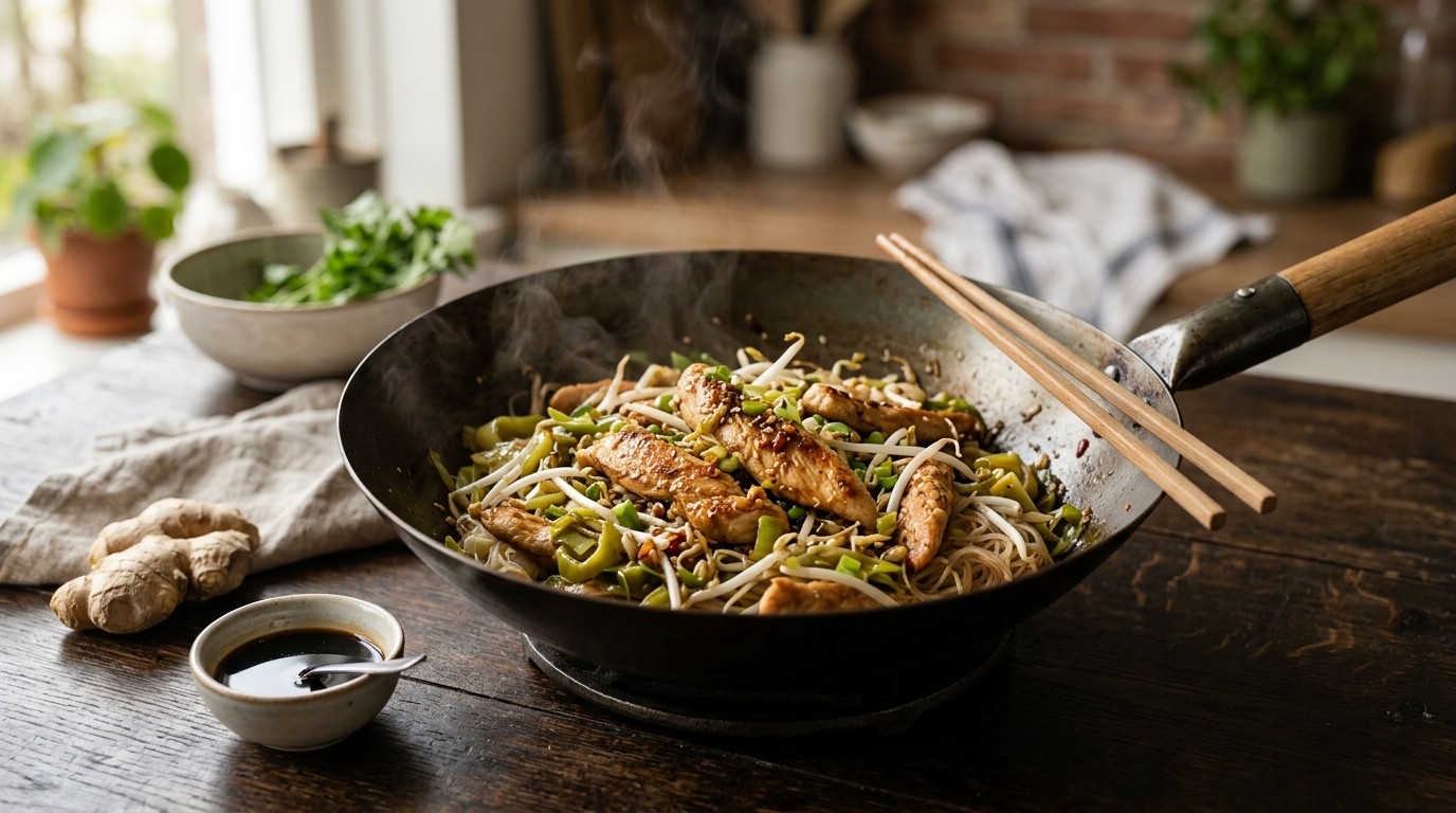 Snelle Kipreepjes met Prei en Taugé