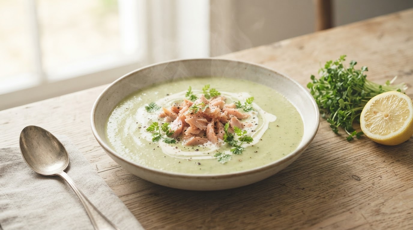 Soep van Tuinkers en Gerookte Forel
