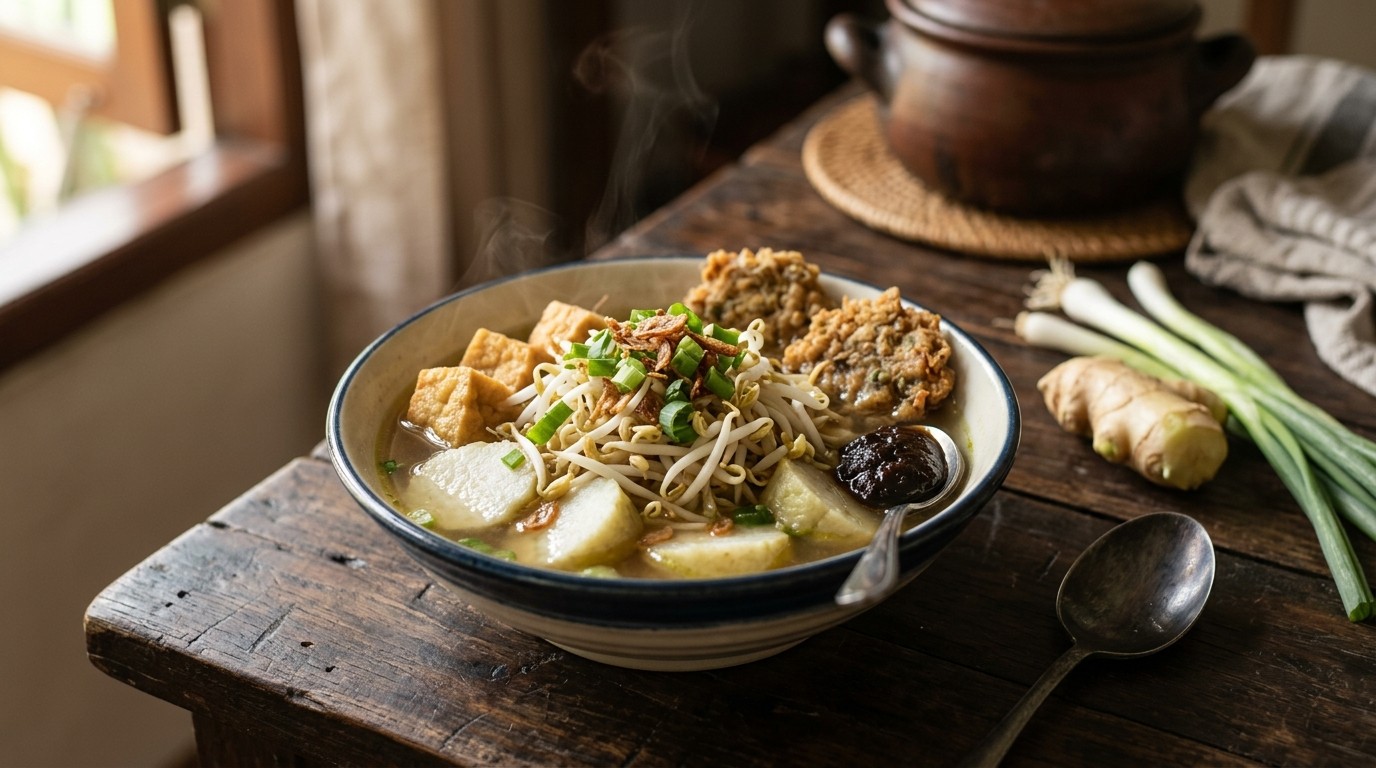 Sop Lontong Balapan (Soep met Lontong)