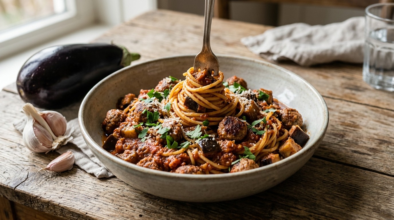 Spaghetti met Auberginesaus